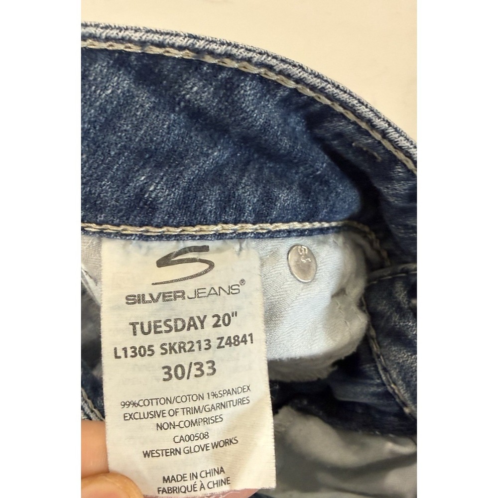Silver Jeans Womens lightly Distressed Tuesday 20" Bootcut 30x33 White Stitch - Picture 6 of 10
